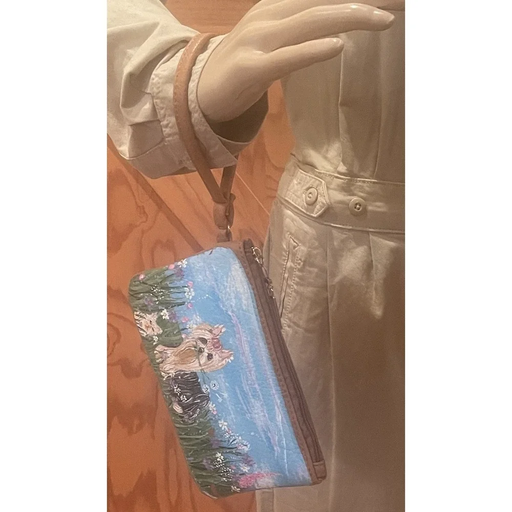 Hand‎ Painted Yorkie Mama Puppy Wristlet Wallet Tan + Steve Madden Card Holder